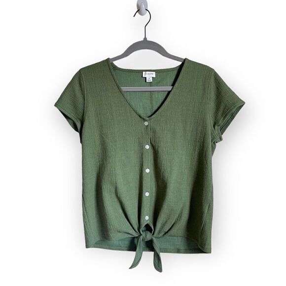 J. Crew Green Textured Twist Tie Button Top Small - Picture 3 of 8